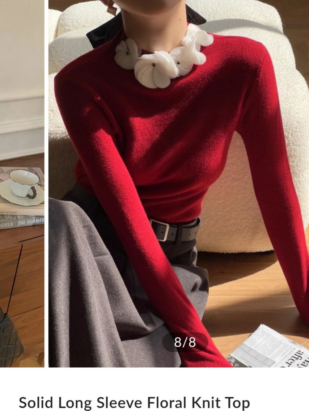 Commense Red Crew Neck Long Sleeve Knit Sweater